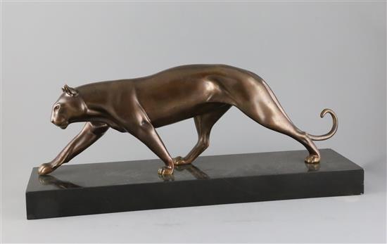 Irénée Rochard (1906-1984). A French Art Deco bronze model of a panther, W.20in.